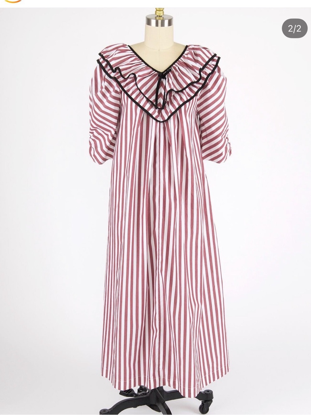 Batsheva Victoria Housedress in burgundy stripe